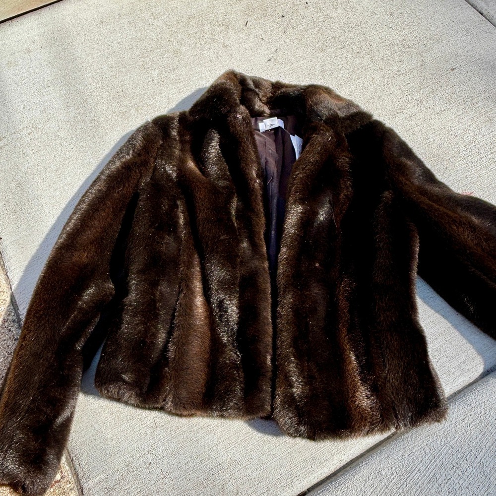 Ann Taylor LOFT Petites Faux Fur Jacket Brown Coat Size 4P NWT